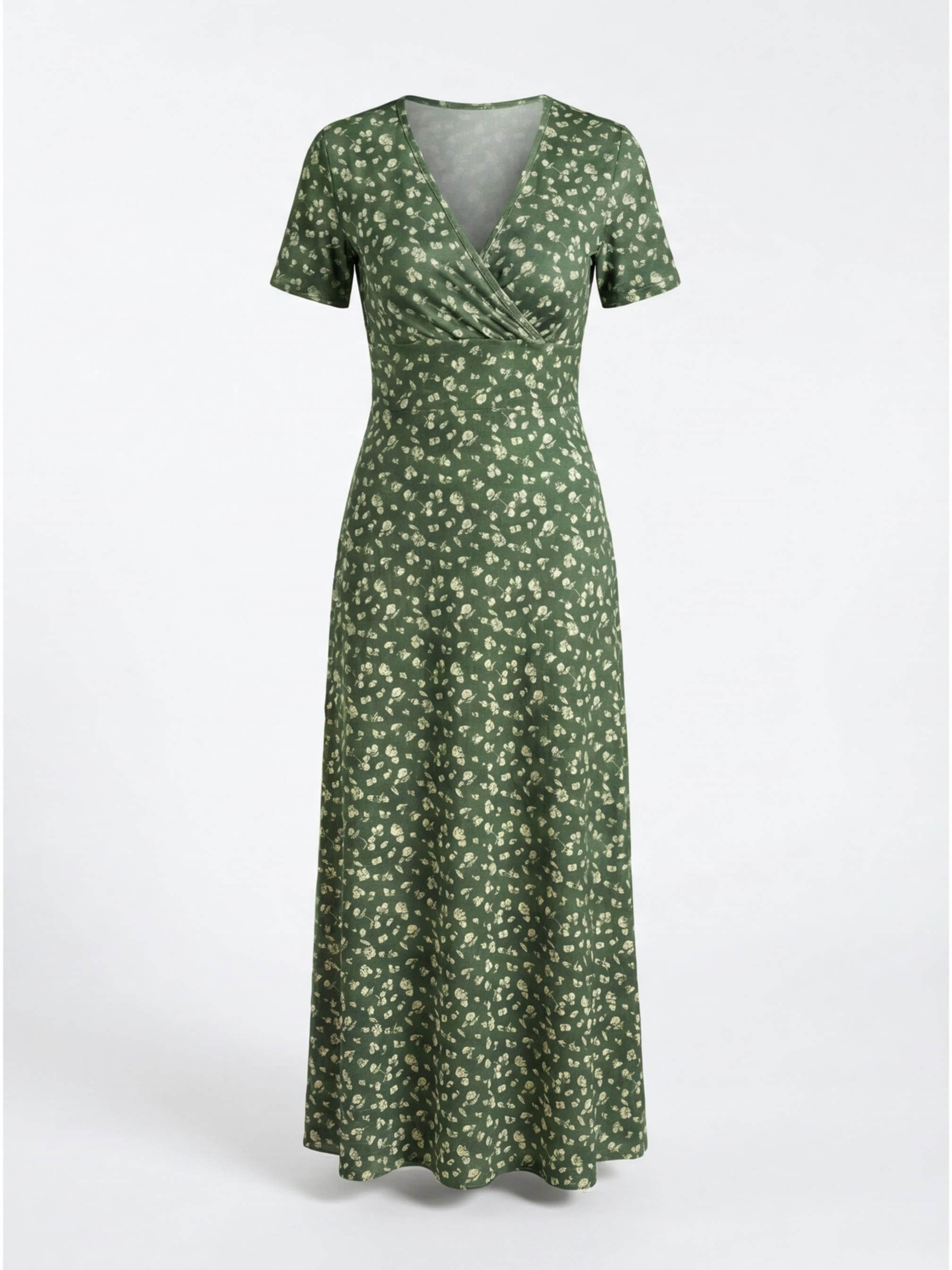 Elegant Women’s Floral V-Neck Dress – Smocked Bodice & High-Stretch Comfort