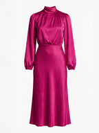 Elegant women’s midi dress with a high neckline and long sleeves