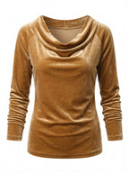 Women’s Velvet-Look Cowl Neck Long-Sleeve Top