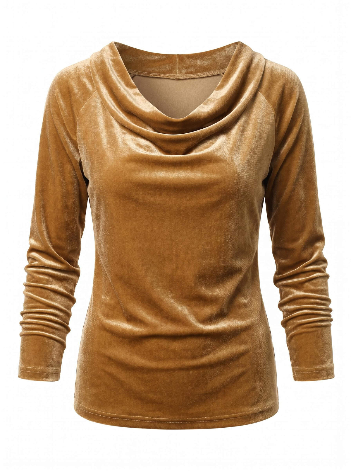 Women’s Velvet-Look Cowl Neck Long-Sleeve Top