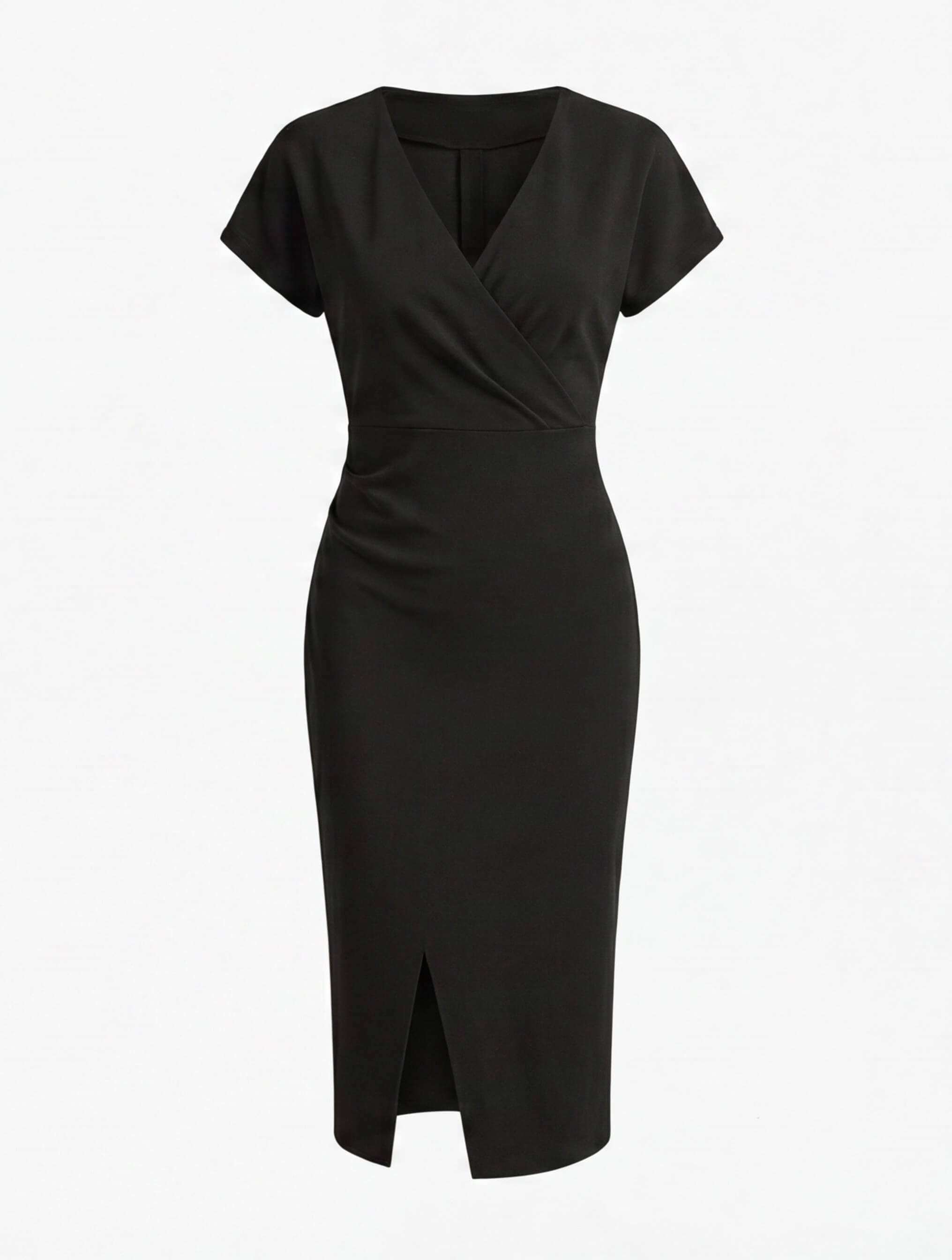 Women’s Midi Dress – Elegant V-Neck Silhouette with Front Split