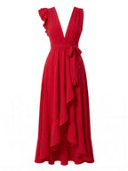 Women’s Sleeveless V-Neck High-Low Ruffle Maxi Dress