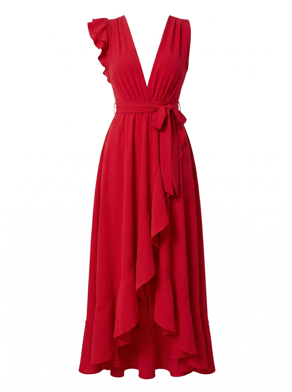 Women’s Sleeveless V-Neck High-Low Ruffle Maxi Dress