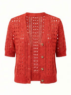 Women’s Crochet Knit Cardigan – V-Neck Button Front & Lightweight Elegance