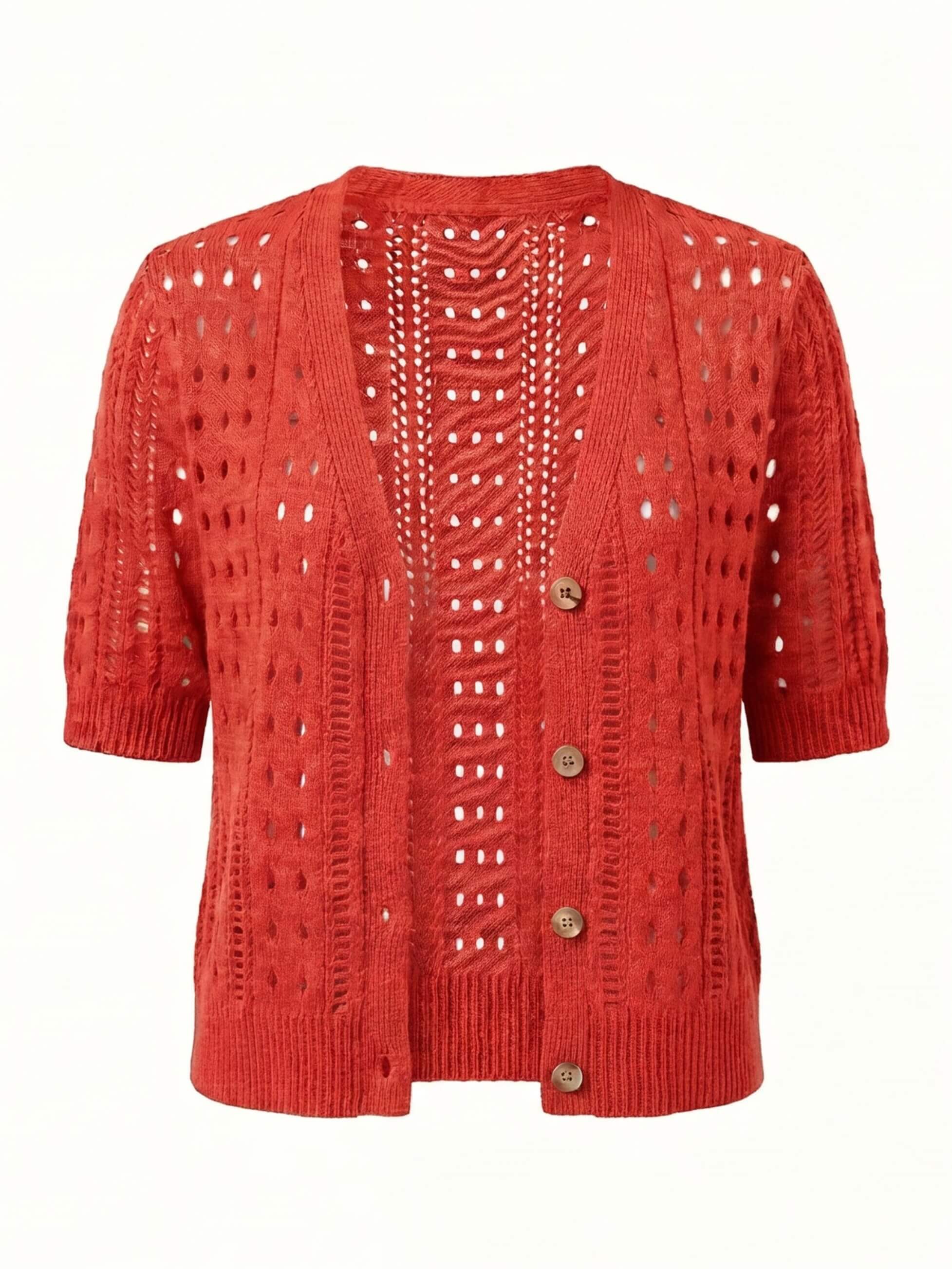 Women’s Crochet Knit Cardigan – V-Neck Button Front & Lightweight Elegance