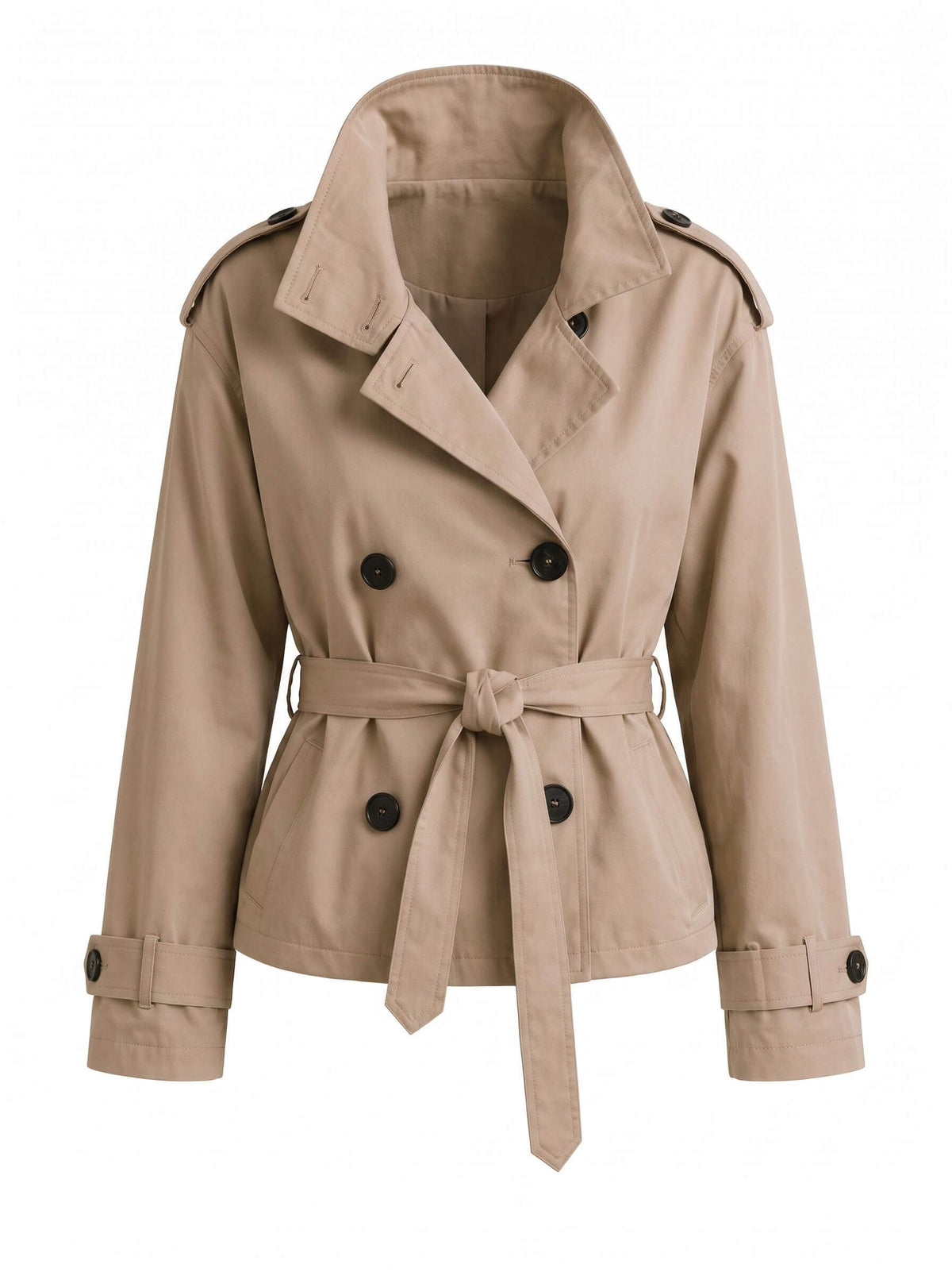 Women’s Belted Trench Coat with High Collar
