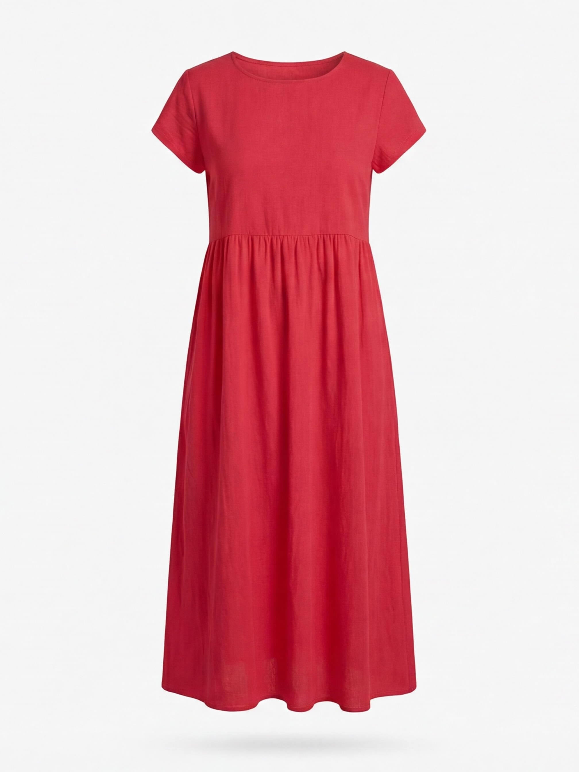 Women's dress – Midi dress with a round neckline and a loose fit