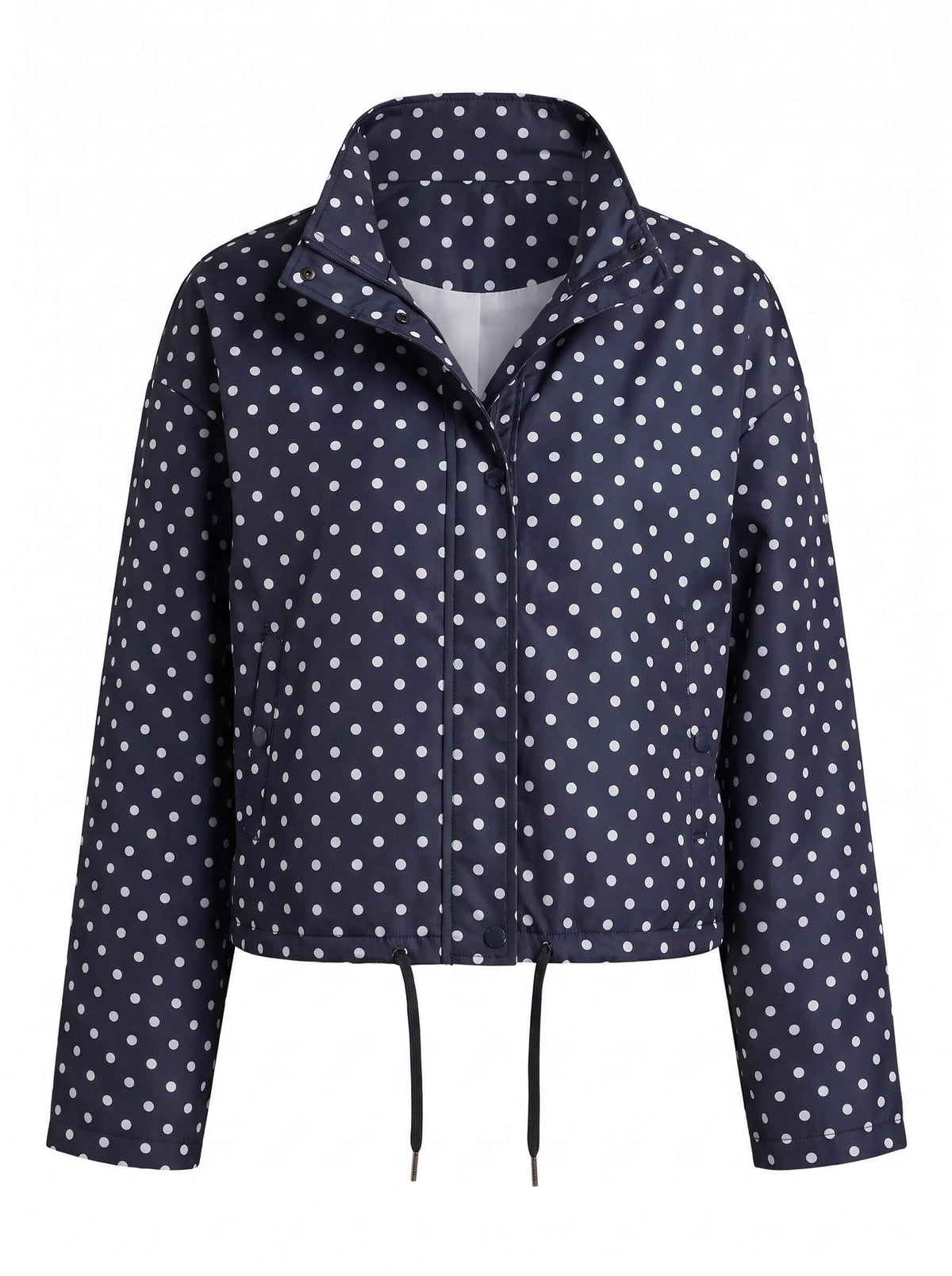 Women’s Polka Dot Drawstring Jacket with High Collar