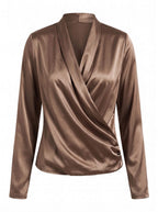 Women’s Long-Sleeve Satin-Look Wrap Blouse