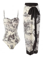 Women’s Toile Print Swimsuit and Sarong Set
