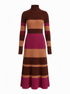 Women’s Ribbed Striped Turtleneck Maxi Dress