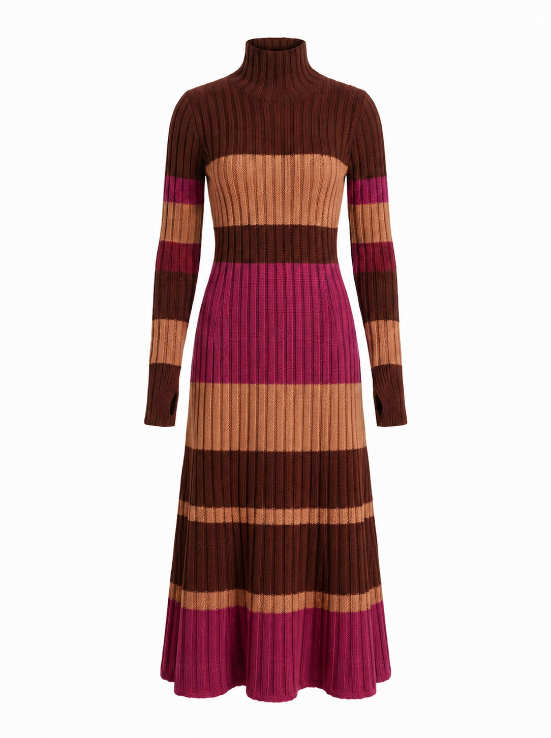 Women’s Ribbed Striped Turtleneck Maxi Dress