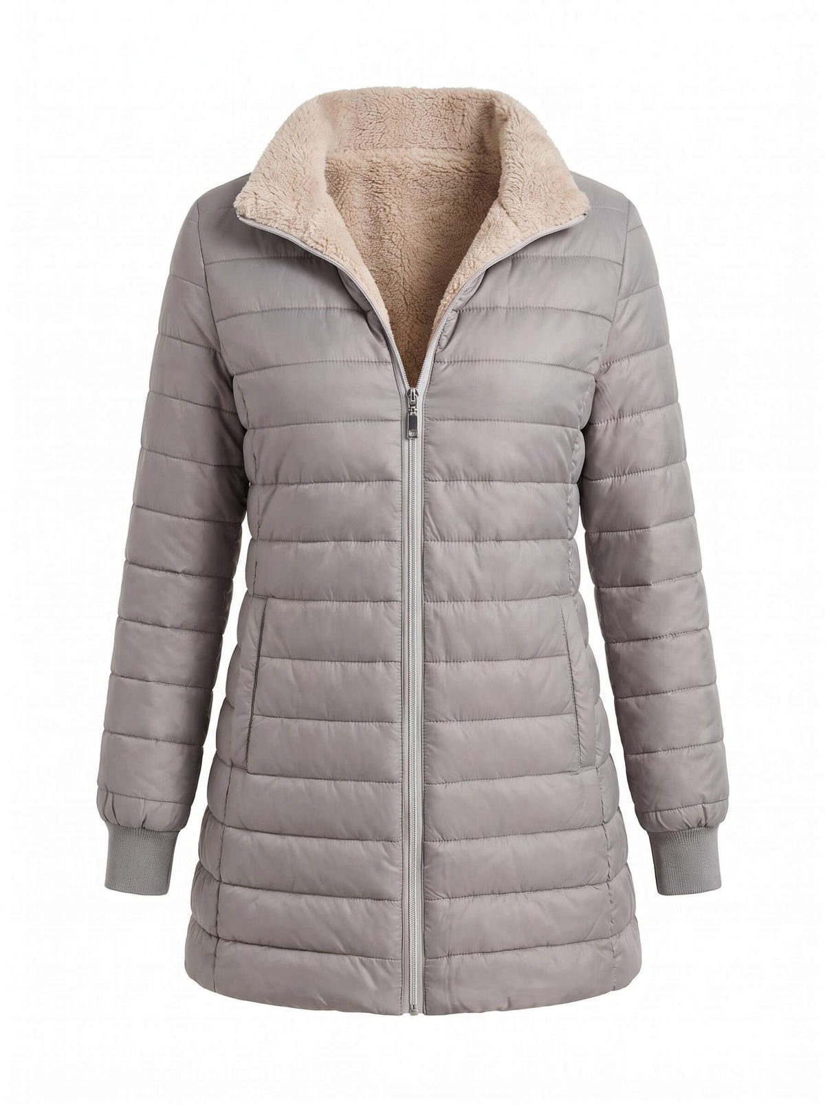 Women’s Quilted Puffer Jacket with Hooded Trim