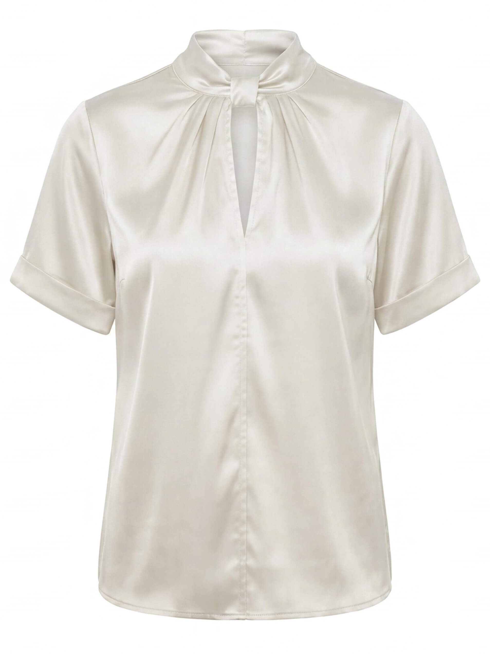 Satin Blouse with Keyhole Neckline and Short Sleeves
