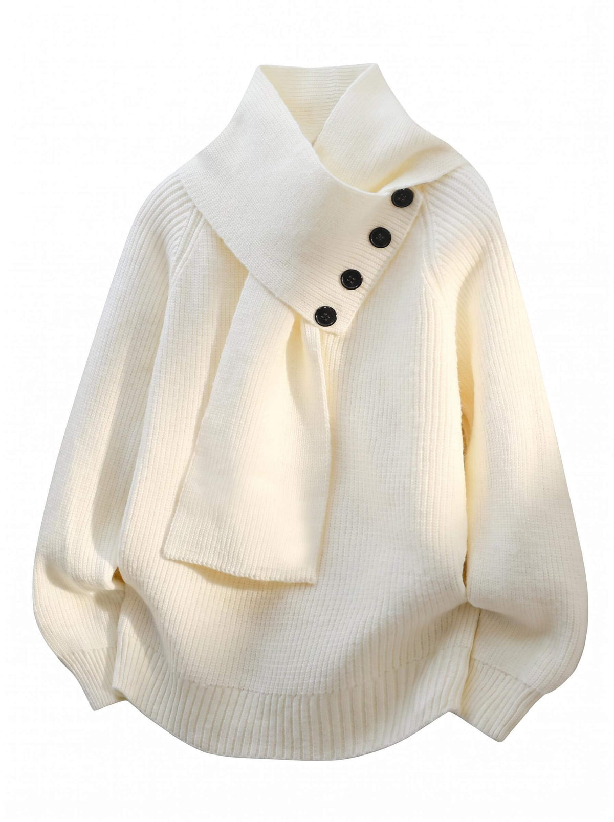 Women’s Ribbed Knit Funnel Neck Button Detail Sweater
