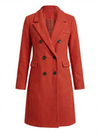 Women’s Double-Breasted Mid-Length Coat – Tailored Lapel & Waist-Defining Fit