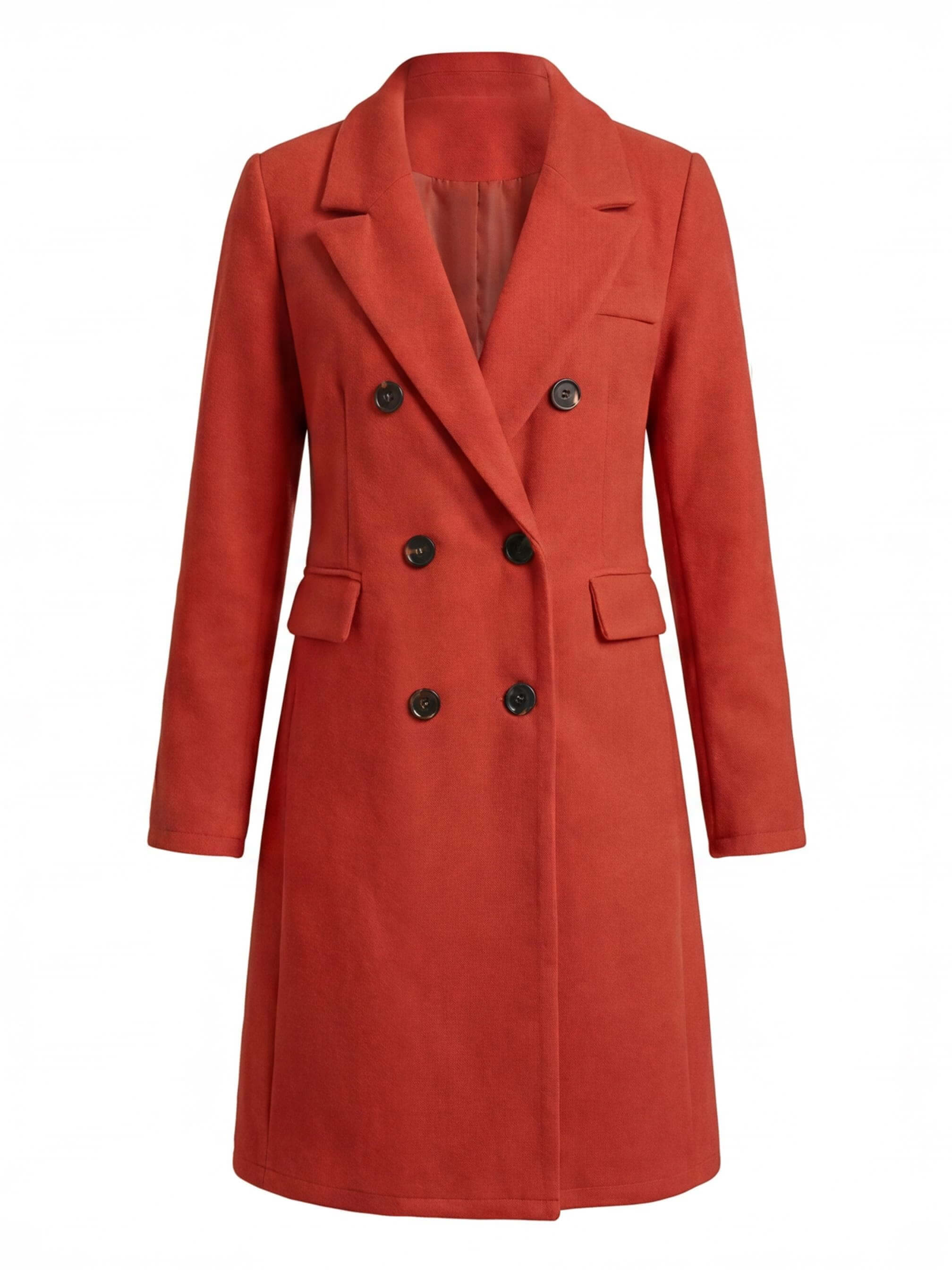 Women’s Double-Breasted Mid-Length Coat – Tailored Lapel & Waist-Defining Fit