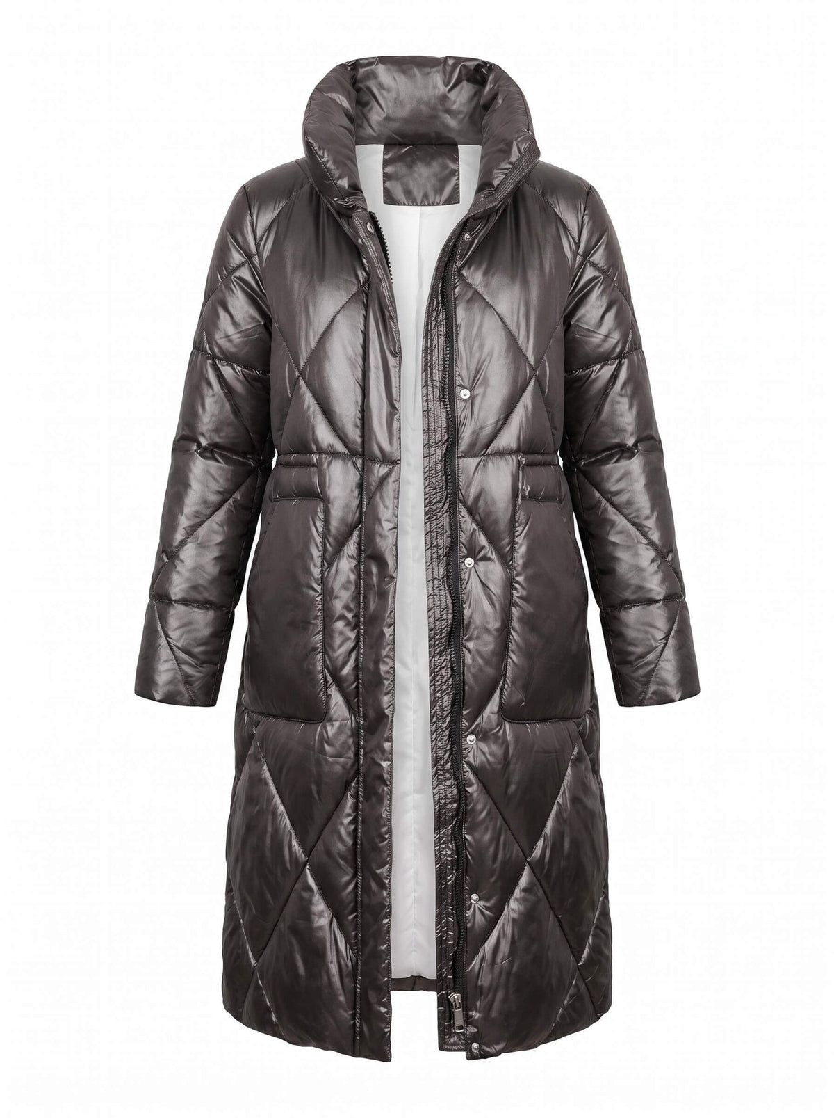 Women’s Long Quilted Puffer Coat with High Collar