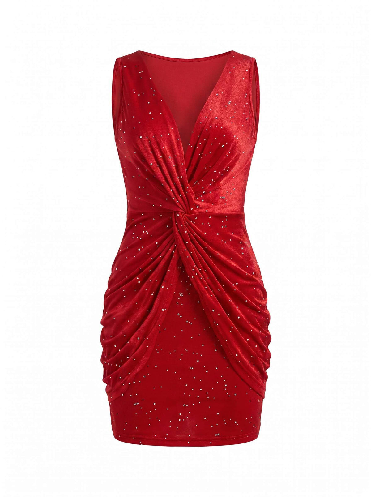 Women’s Sleeveless Bodycon Mini Dress with Rhinestone Detail