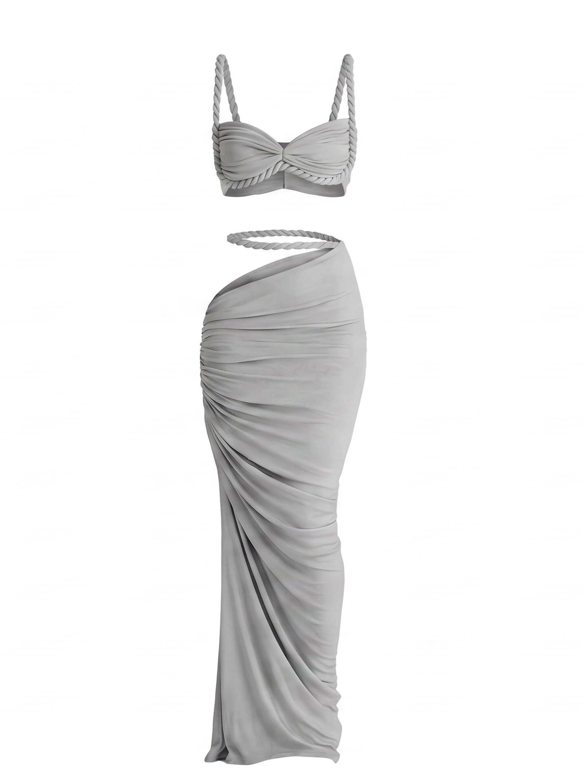 Women’s Rope Strap Top and Ruched Maxi Skirt Set