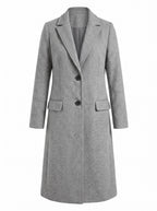 Women’s Long Tailored Button-Up Coat with Lapels