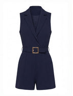 Sleeveless Plunging V-Neck Belted Romper