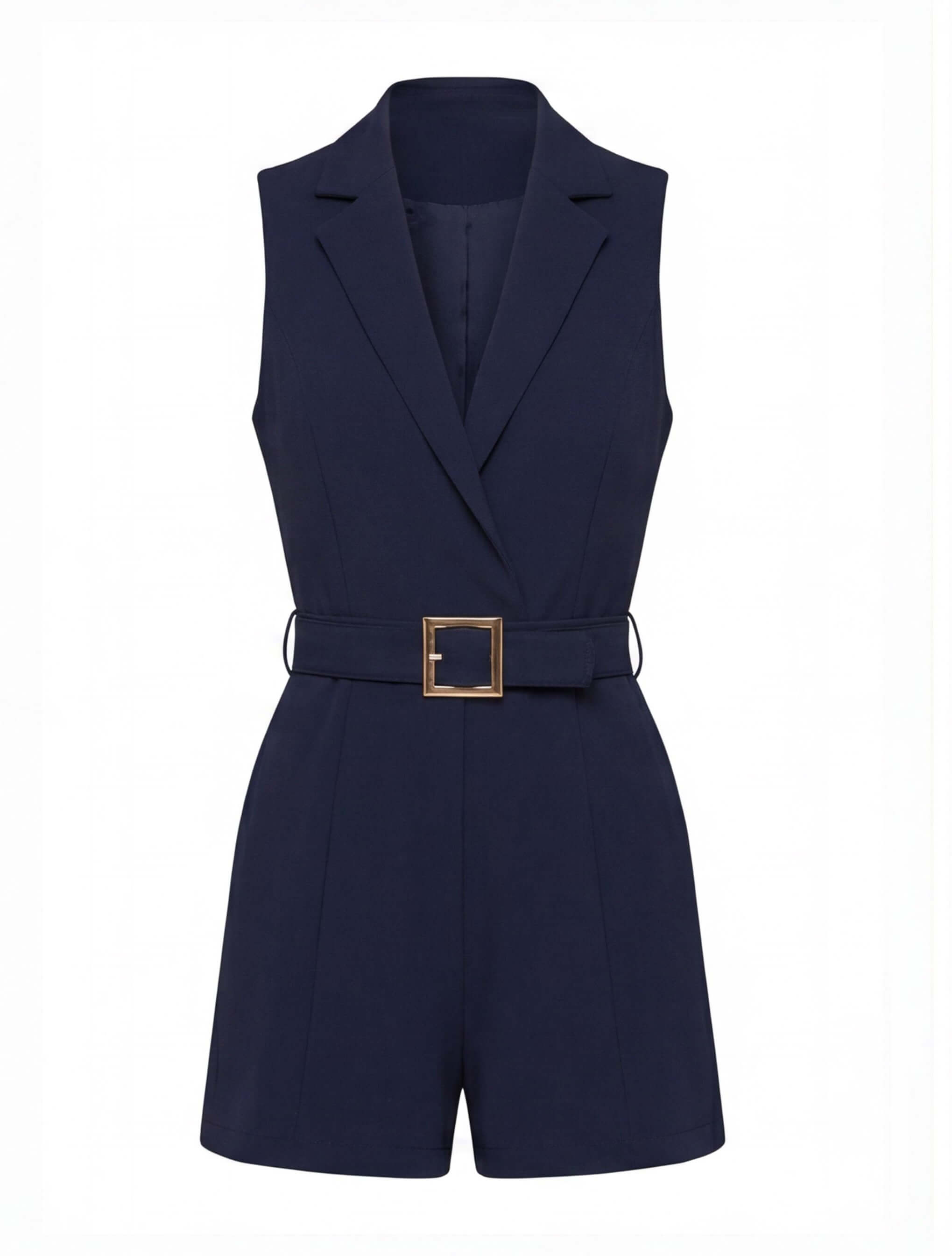 Sleeveless Plunging V-Neck Belted Romper