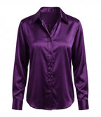 Satin Button Blouse with Lapel Collar