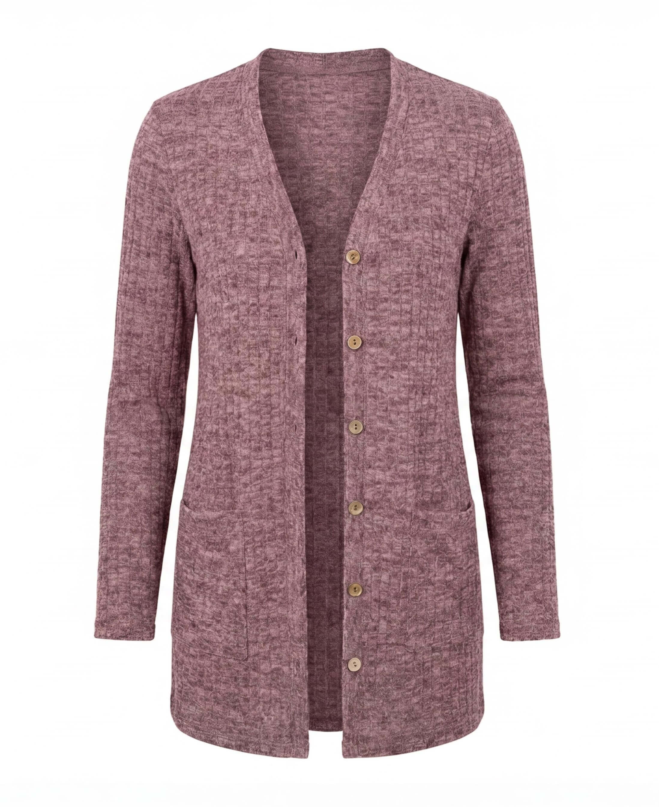 Women’s Elegant Knit Cardigan – Textured V-Neck & Light Stretch Comfort