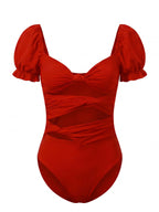 Women’s Puff Sleeve Cut-Out One-Piece Swimsuit