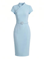 Cap Sleeve Midi Dress with Wrap Neckline