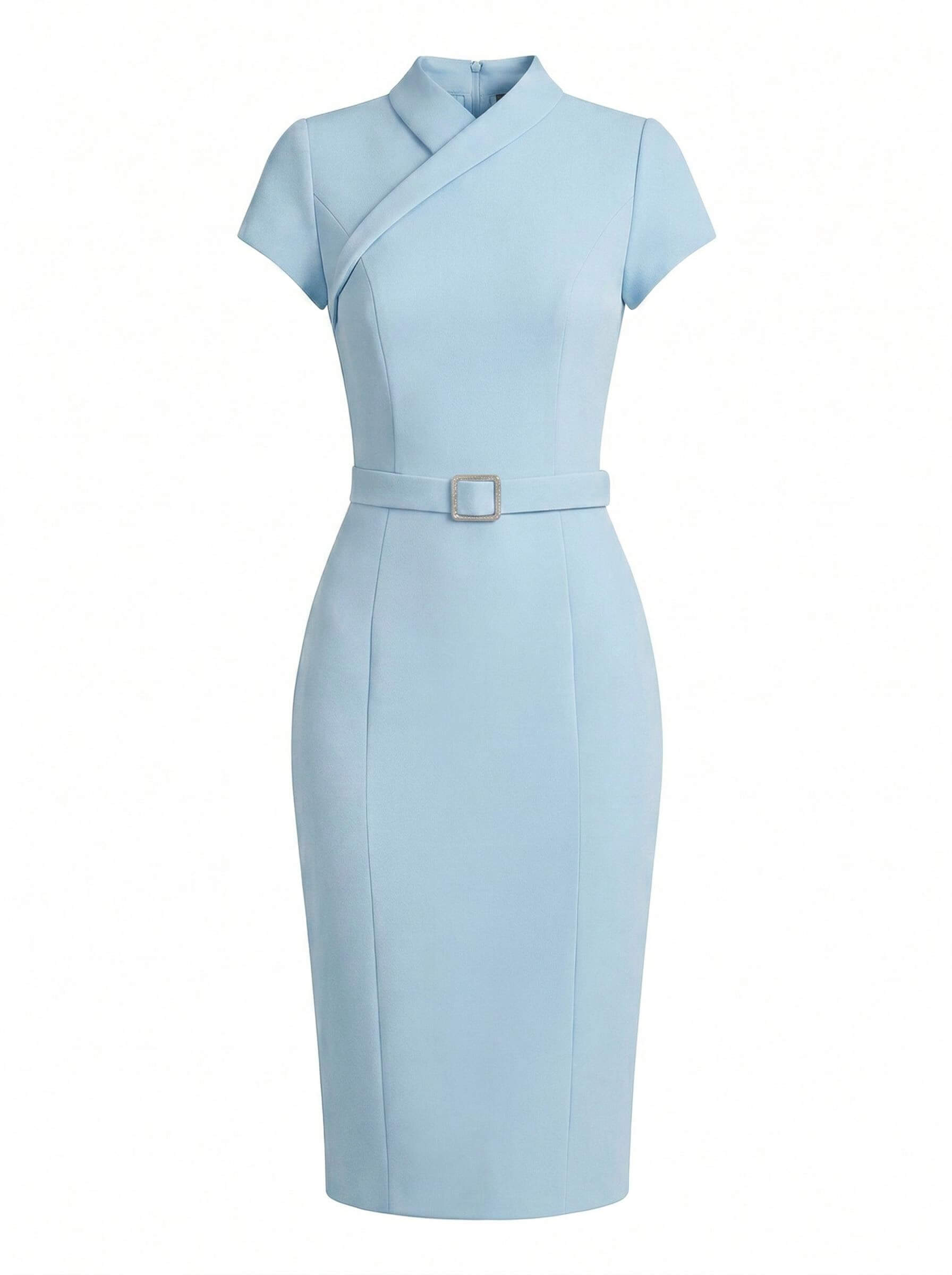 Cap Sleeve Midi Dress with Wrap Neckline