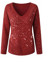 Women’s Sparkle V-Neck Long-Sleeve Statement Top