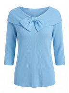 Women’s Ribbed Bow Detail Long-Sleeve Top