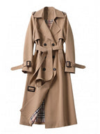 Women’s Belted Double-Breasted Trench Coat with Buckle Cuffs