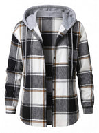Women’s Hooded Plaid Button-Up Jacket