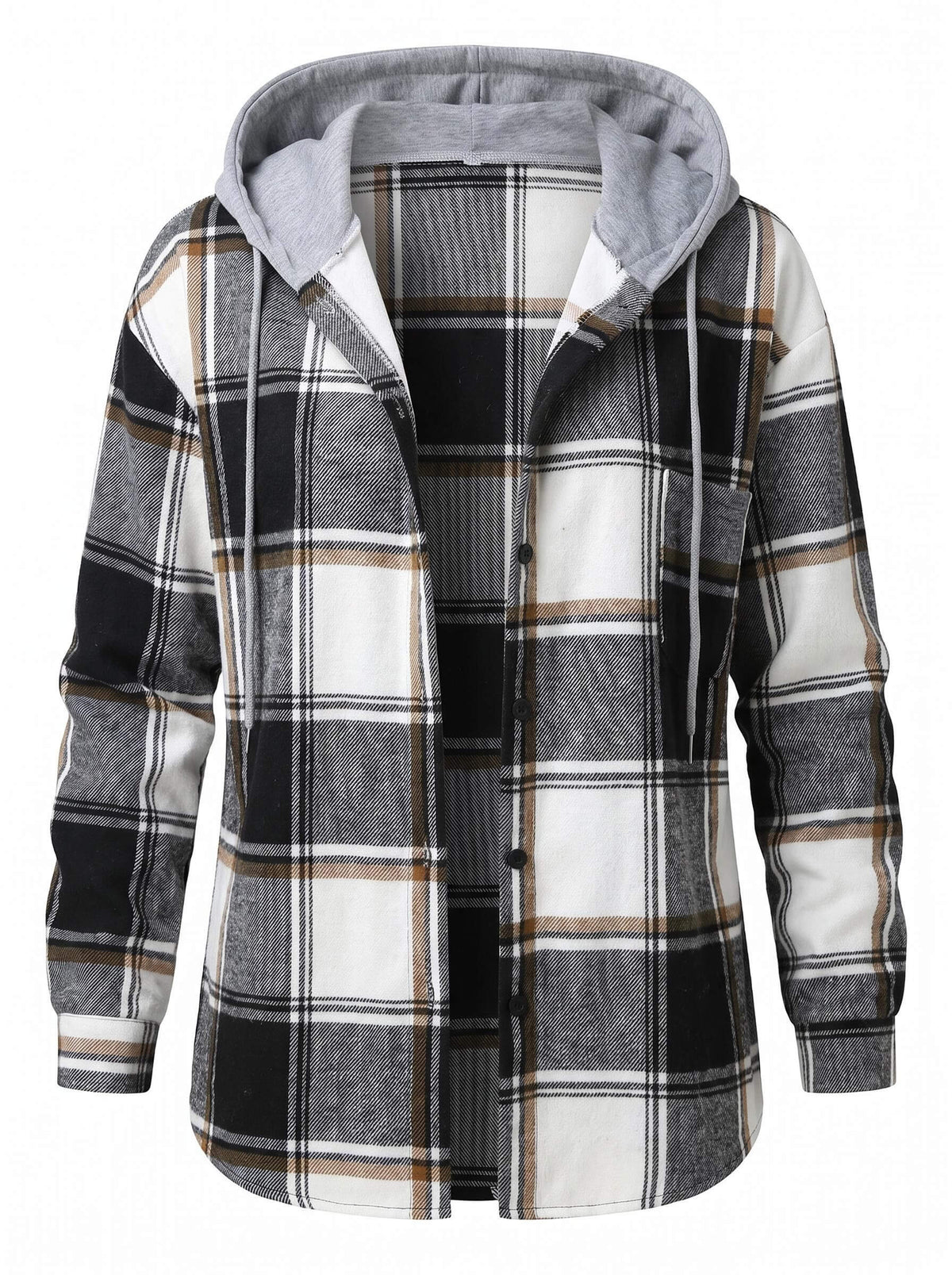 Women’s Hooded Plaid Button-Up Jacket
