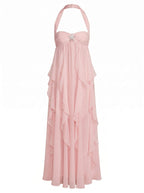 Women’s Chiffon Halter Maxi Dress – Romantic Layered Silhouette