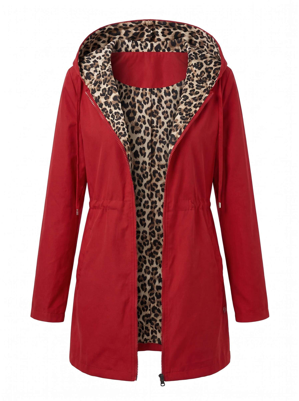 Women’s Hooded Utility Jacket with Animal-Print Trim