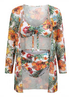 Women’s Tropical Three-Piece Bikini Set with Cover-Up
