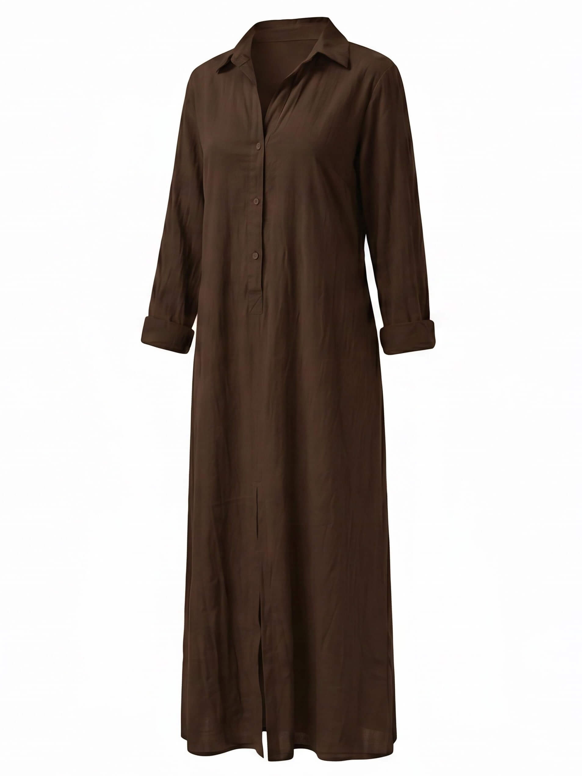 Women’s Collared Front Slit Maxi Shirt Dress