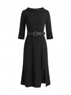 Women’s Belted Long-Sleeve Midi Dress