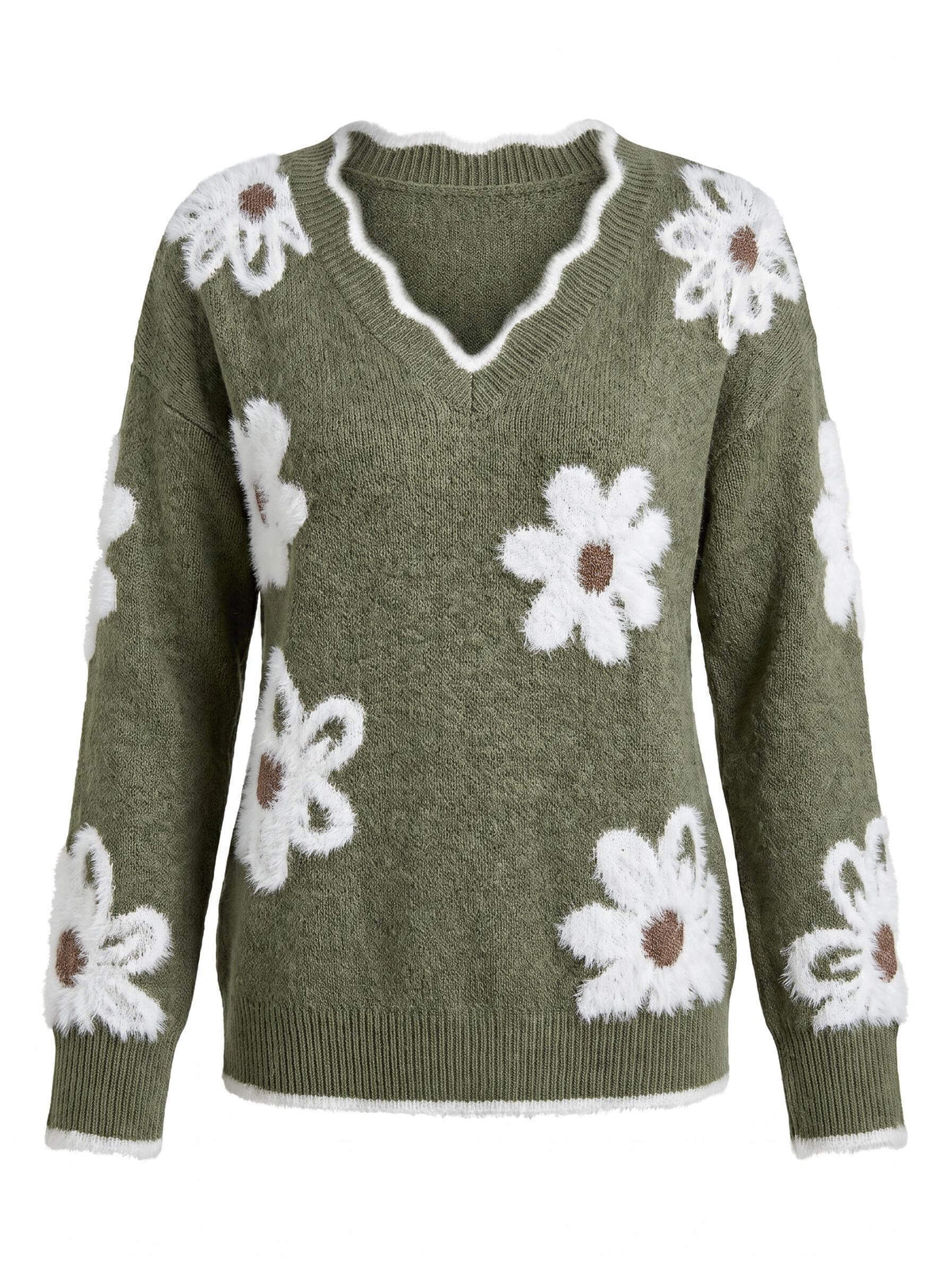 Women’s Floral V-Neck Knit Sweater