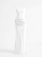 Women’s Dress – Strapless Corset Satin Maxi Dress
