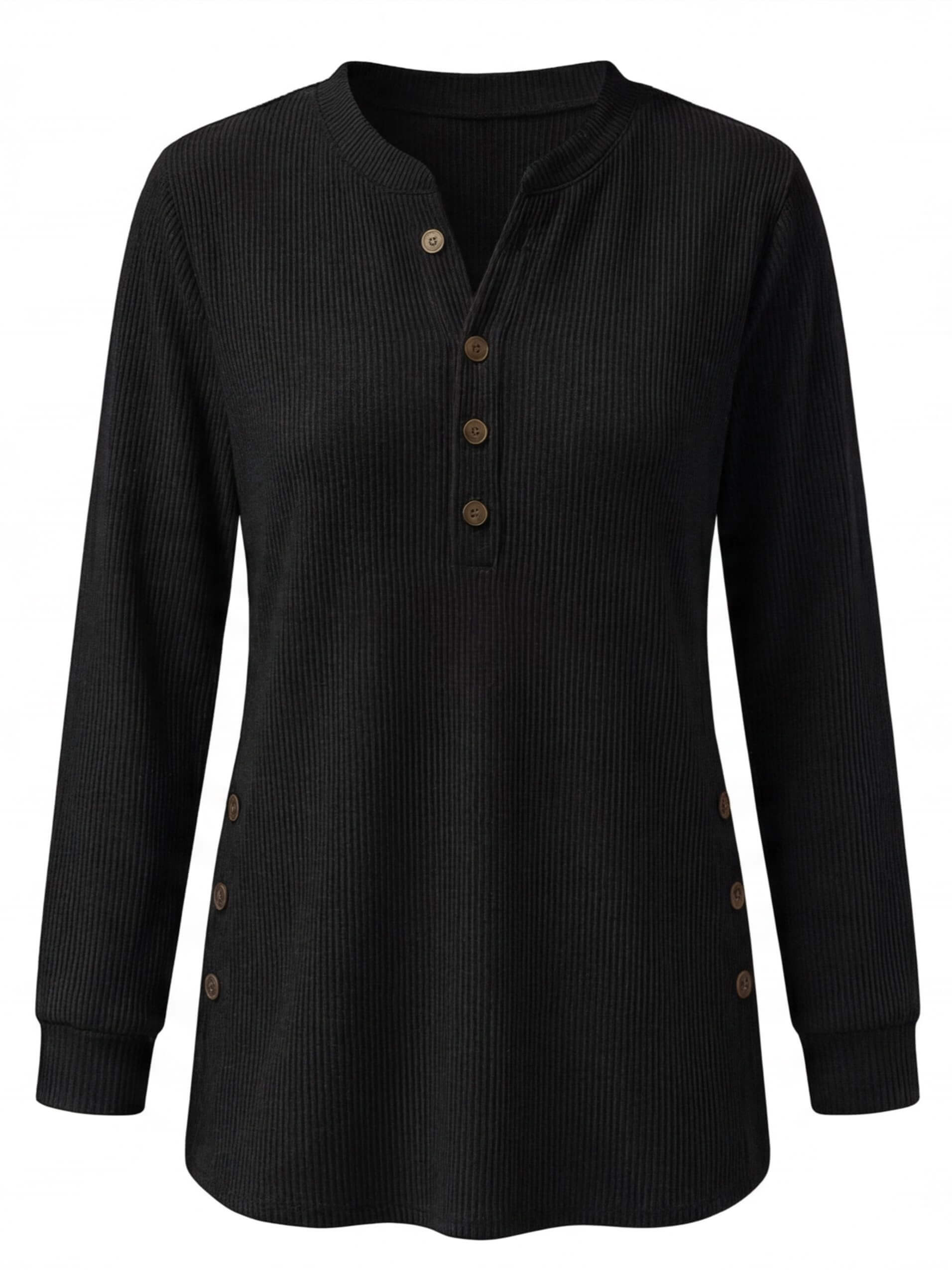 Women’s Ribbed Button Detail Long Sleeve Top