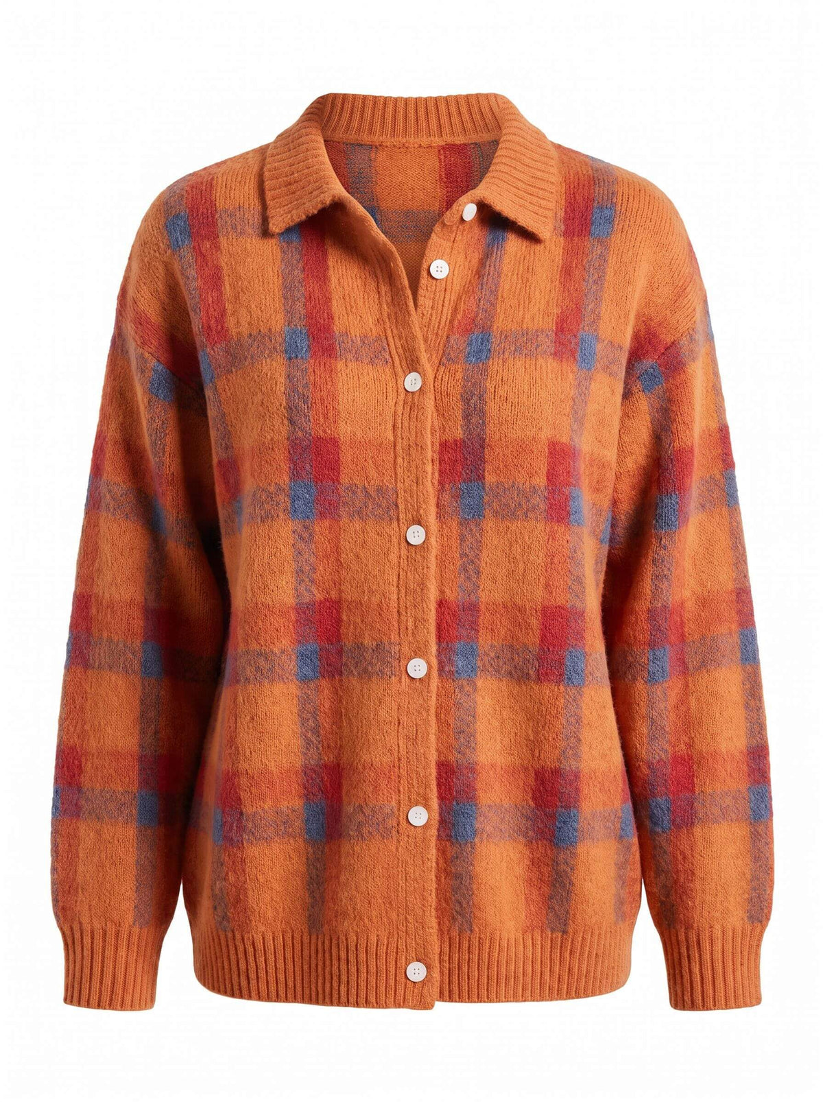 Women’s Checked Button-Up Knit Cardigan