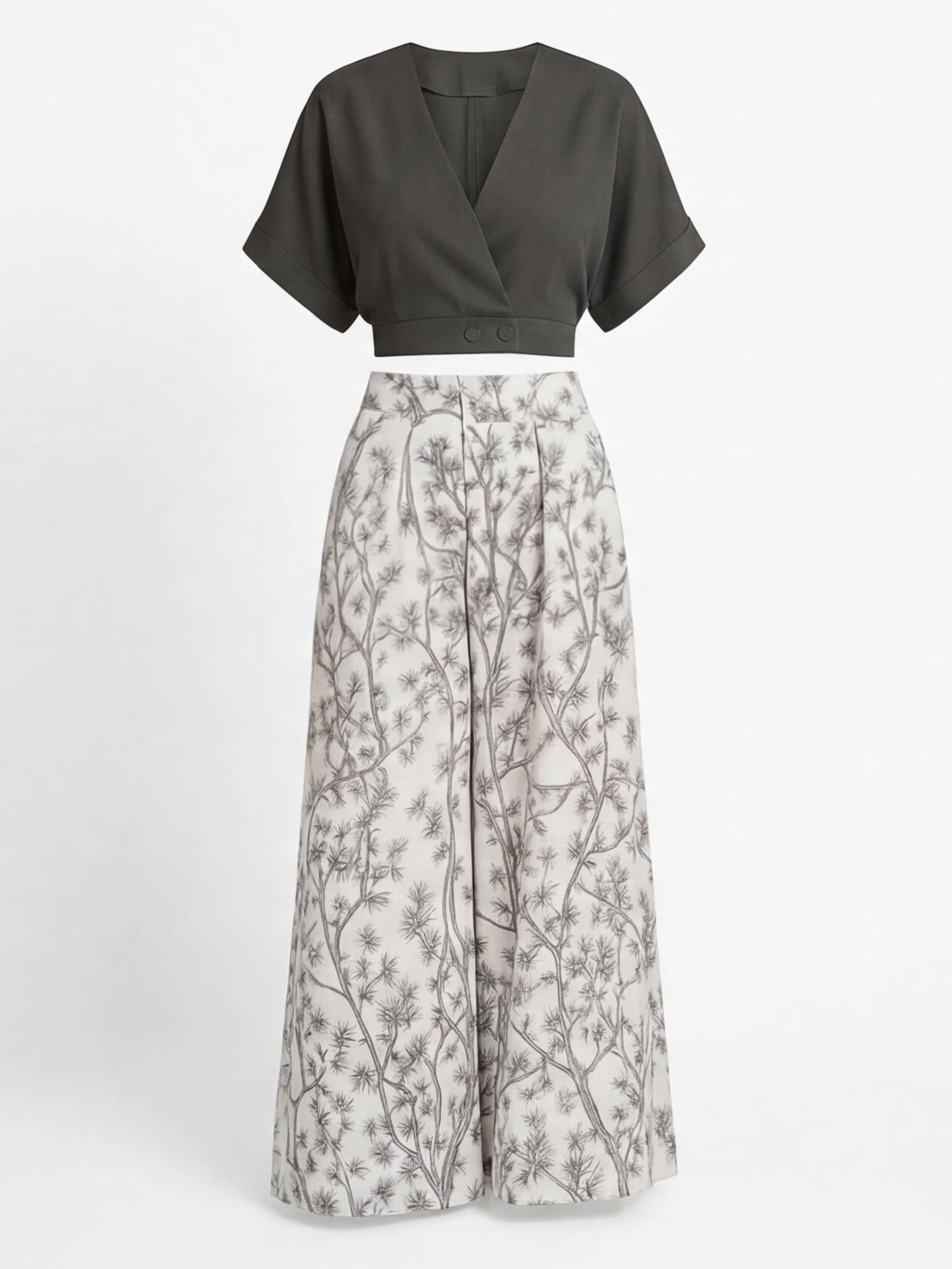 Women’s Set – Floral Print Top & Wide-Leg Summer Trousers