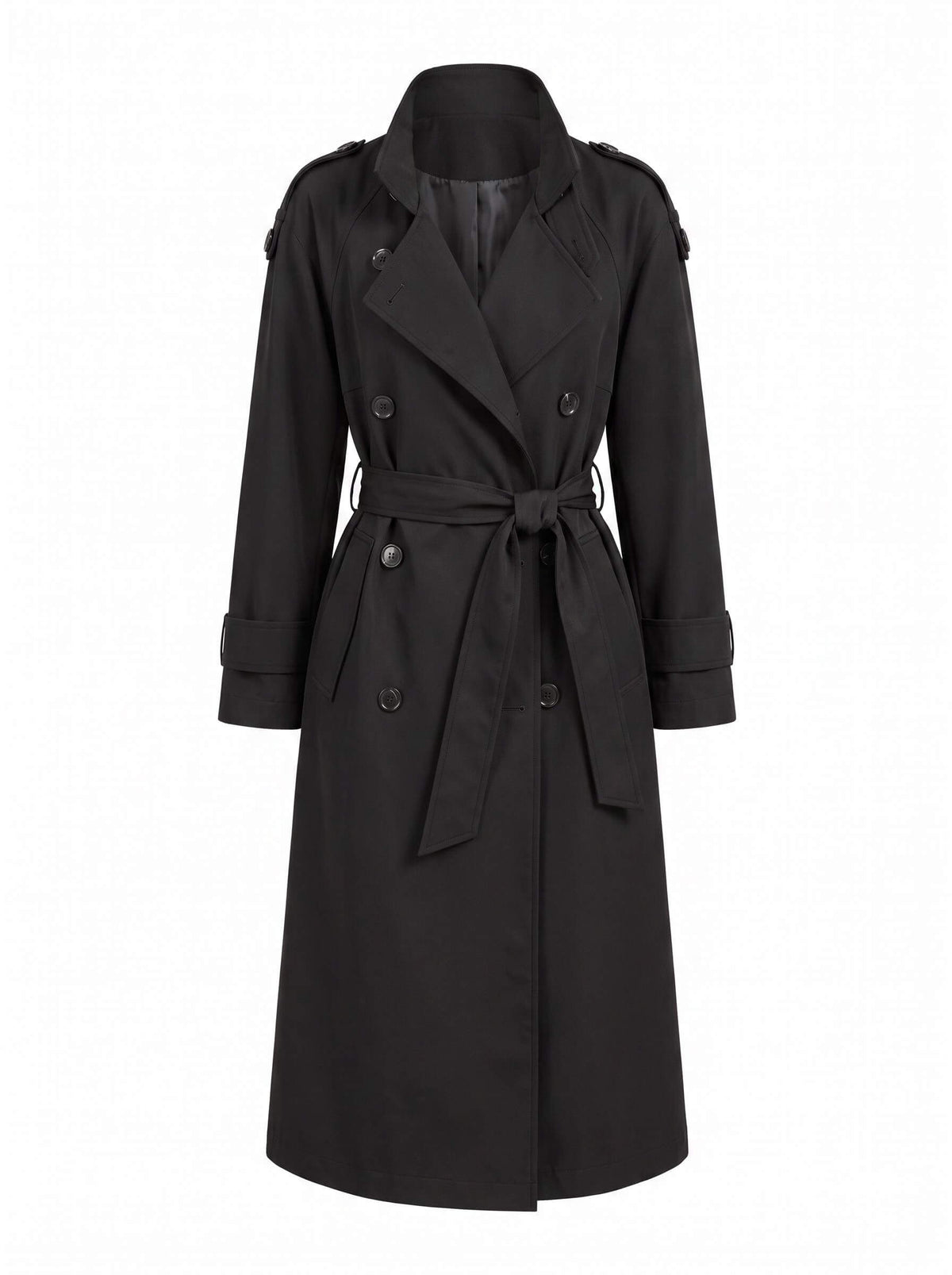 Women’s Double-Breasted Belted Trench Coat with Longline Silhouette