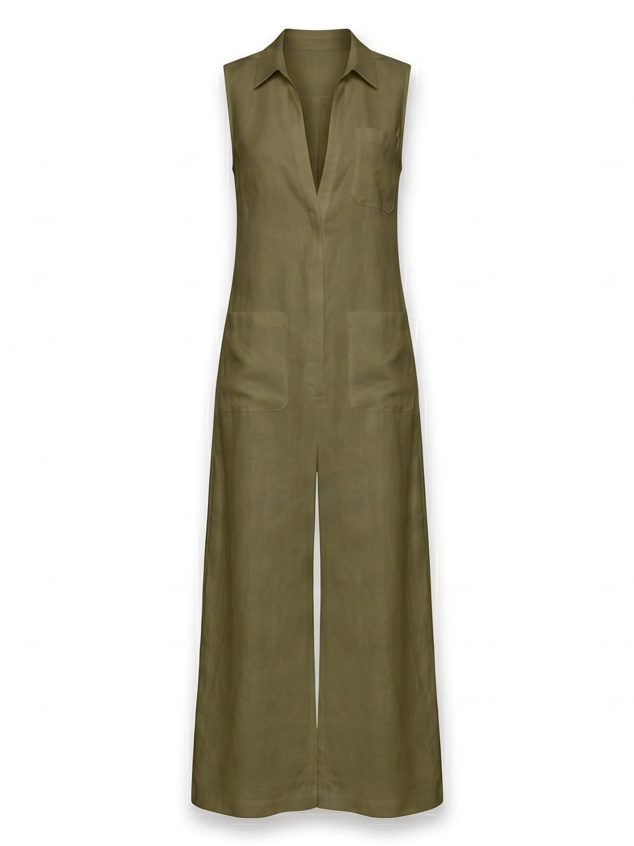 Women’s Sleeveless Collared Wide-Leg Jumpsuit