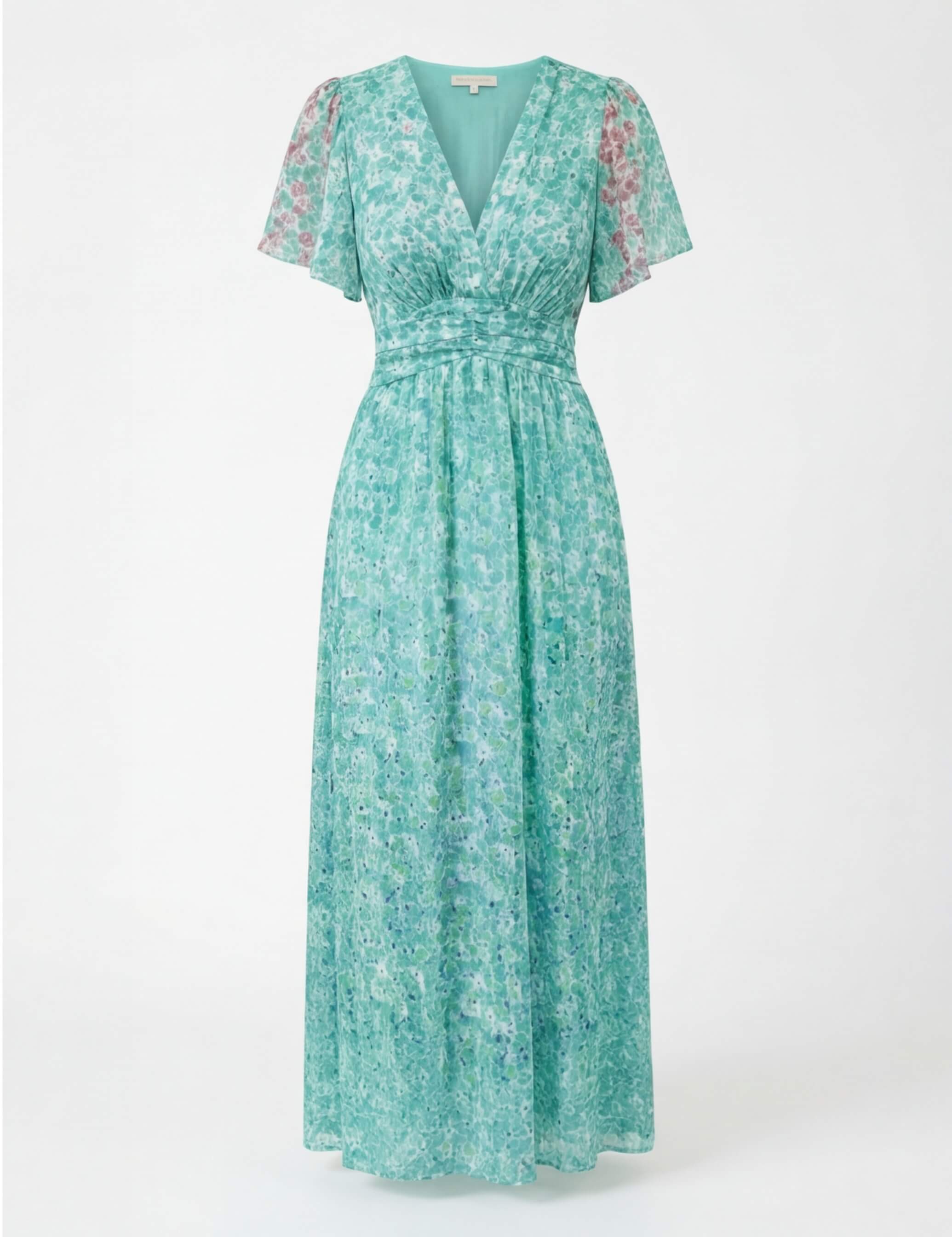 Women’s Dress – Floral V-Neck Short-Sleeve Maxi Dress